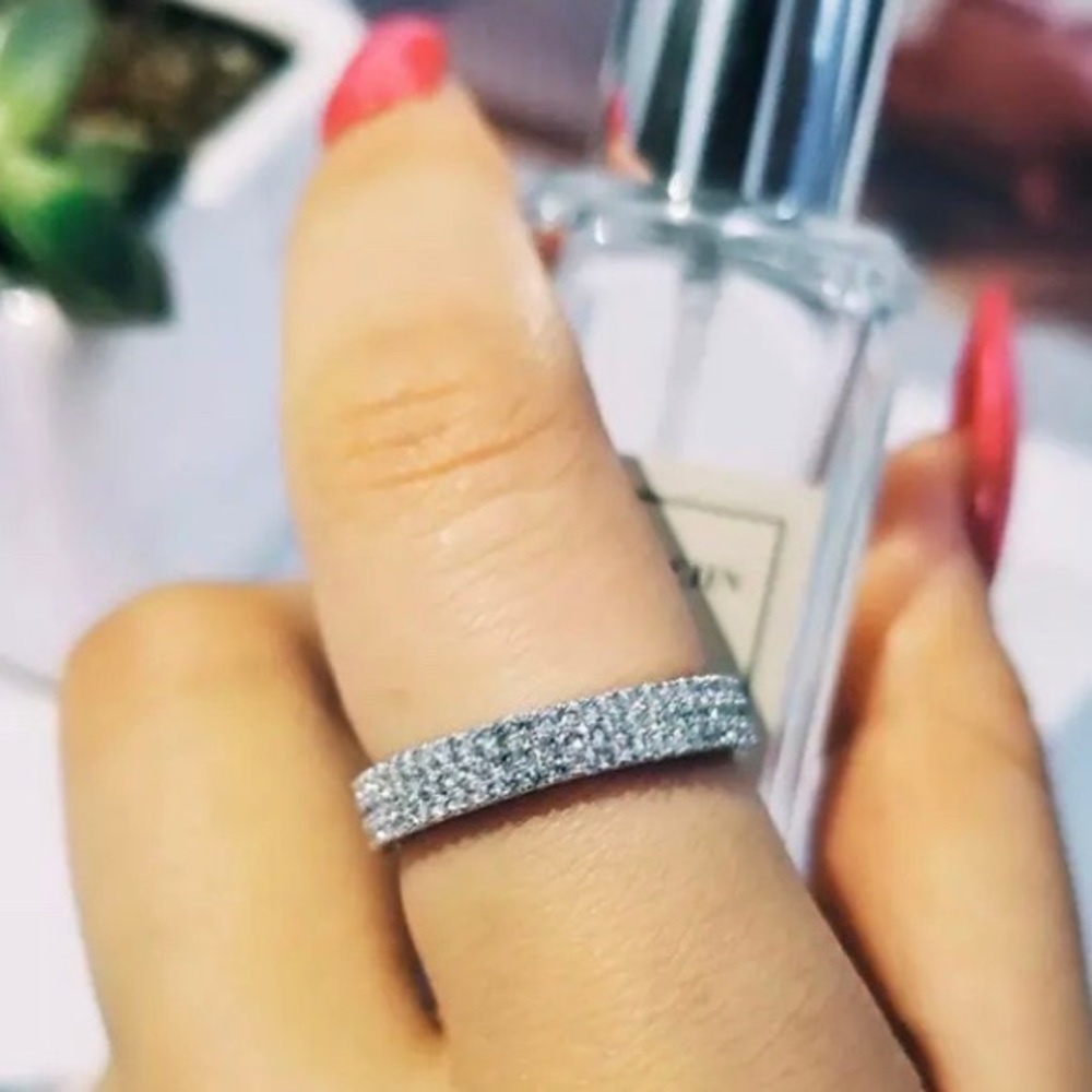 💍NEW 925 Silver Diamond Triple Full Eternity Ring - Picture 3 of 7